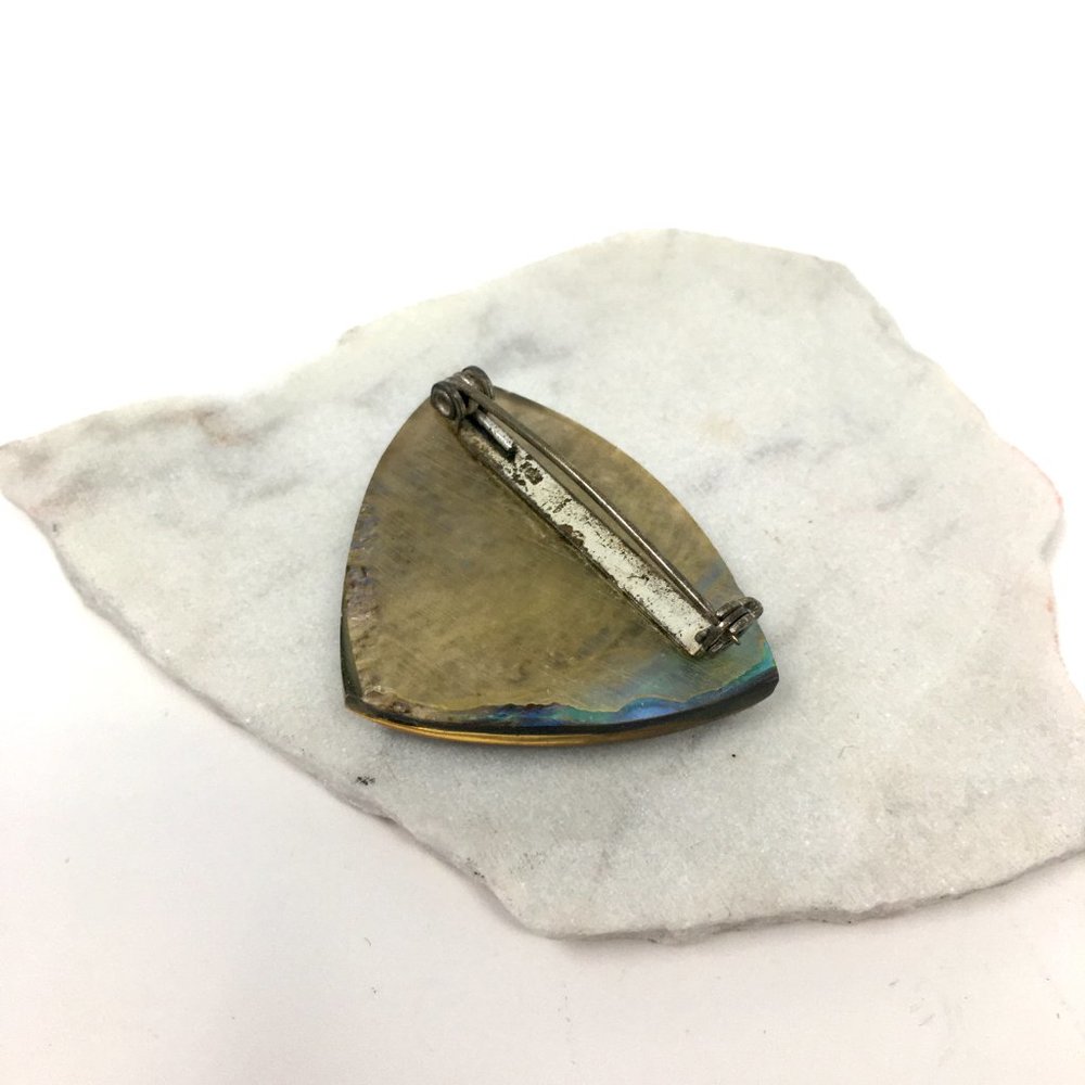 Vintage Triangular Abalone Shell Resin Coated Pin… - image 4